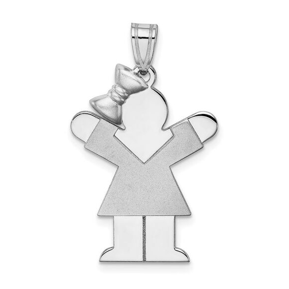 Kazi Luxury 14k White Gold Medium Girl w/Bow on Left Engravable Charm